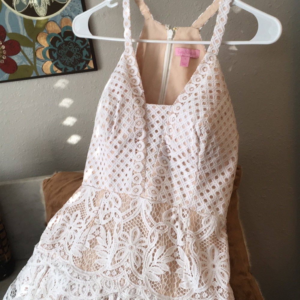 New Lilly Pulitzer White Lace Nude Lined Adella 0! - Picture 3 of 8